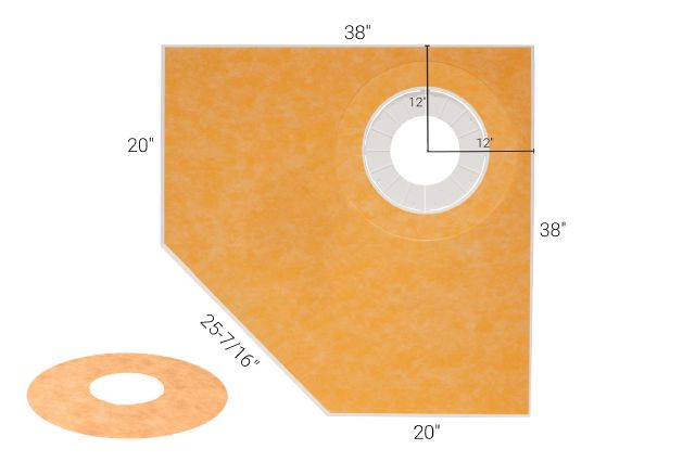 Schluter®-KERDI-SHOWER-TT off center drain placement 38x38 )Neo Angle)